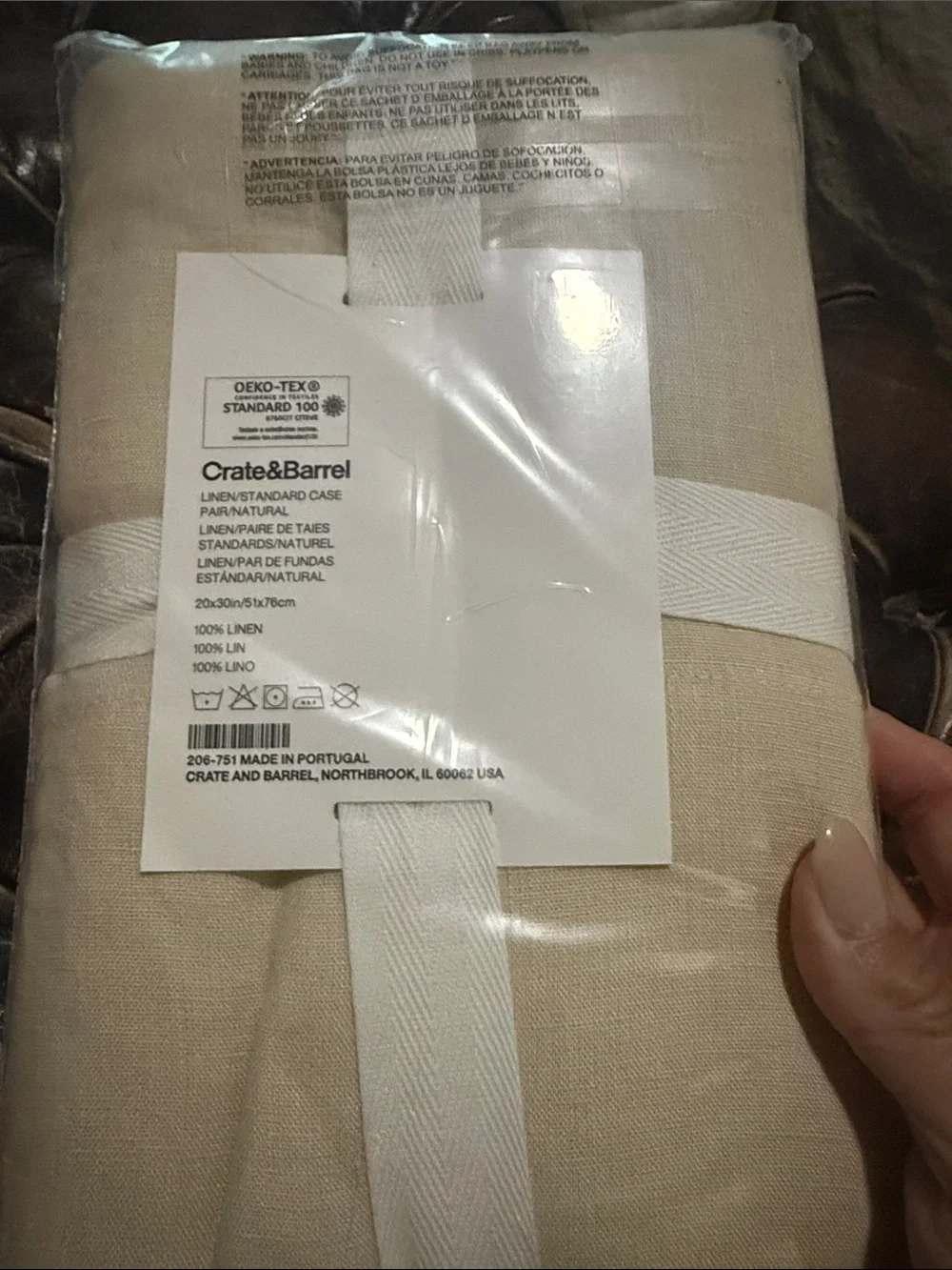 Crate&Barrel Natural Linen Pillowcase Pair - Light Beige